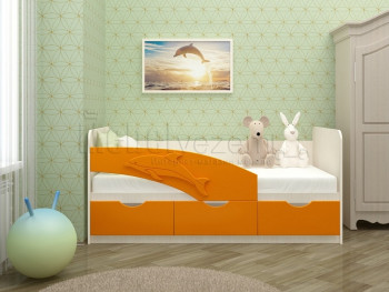 Дельфин-3 Кровать детская 3 ящика без ручек 1.6 Оранжевый глянец в Евсино - evsino.mebel54.com | фото