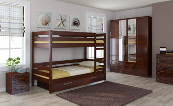 Кровать двухъярусная ДЖУНИОР из массива сосны  900*2000 Орех в Евсино - evsino.mebel54.com | фото