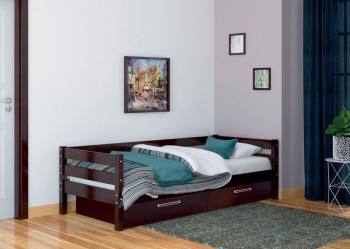 Кровать одинарная ГЛОРИЯ из массива сосны  900*2000 (Орех Тёмный) в Евсино - evsino.mebel54.com | фото