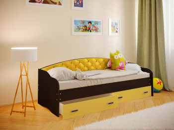 Кровать Софа-7 с мягкой спинкой (800х1900) Венге/Желтый в Евсино - evsino.mebel54.com | фото