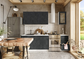 Кухонный гарнитур Нувель 1800мм белый/бетон черный в Евсино - evsino.mebel54.com | фото