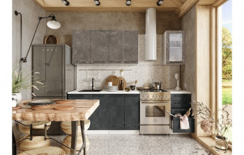 Кухонный гарнитур Нувель 1800мм белый/бетон коричневый/бетон черный в Евсино - evsino.mebel54.com | фото