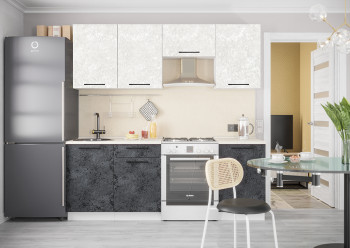 Кухонный гарнитур Нувель 2100мм белый/бетон черный в Евсино - evsino.mebel54.com | фото