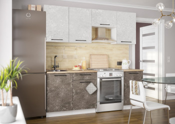 Кухонный гарнитур Нувель 2100мм белый/бетон коричневый в Евсино - evsino.mebel54.com | фото
