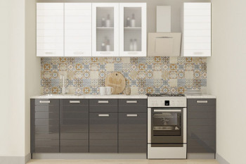 Кухонный гарнитур "Виктория 2.0" белый/белый металлик/графит металлик в Евсино - evsino.mebel54.com | фото