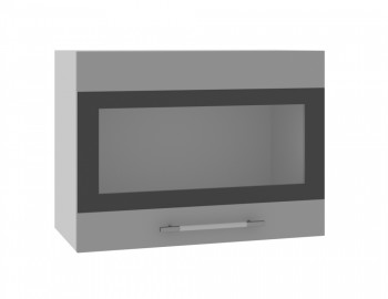 Норд ШВГС 600 Шкаф верхний горизонтальный со стеклом (Софт черный/корпус Белый) в Евсино - evsino.mebel54.com | фото