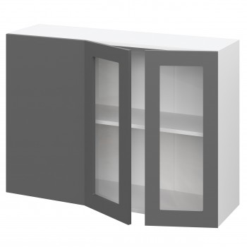Норд ШВУПС 1000 Шкаф верхний угловой со стеклом (Софт черный/корпус Белый) в Евсино - evsino.mebel54.com | фото
