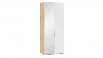 Шкаф для одежды с 1 глухой и 1 зеркальной дверями левый «Эмбер» Яблоня Беллуно/Белый глянец в Евсино - evsino.mebel54.com | фото