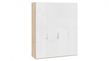 Шкаф для одежды с 4 глухими дверями «Эмбер» Яблоня Беллуно/Белый глянец в Евсино - evsino.mebel54.com | фото