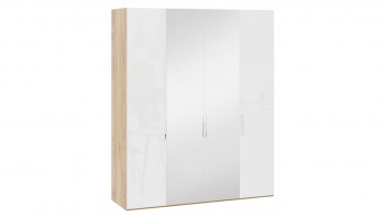 Шкаф комбинированный с 2 глухими и 2 зеркальными дверями «Эмбер» Яблоня Беллуно/Белый глянец в Евсино - evsino.mebel54.com | фото